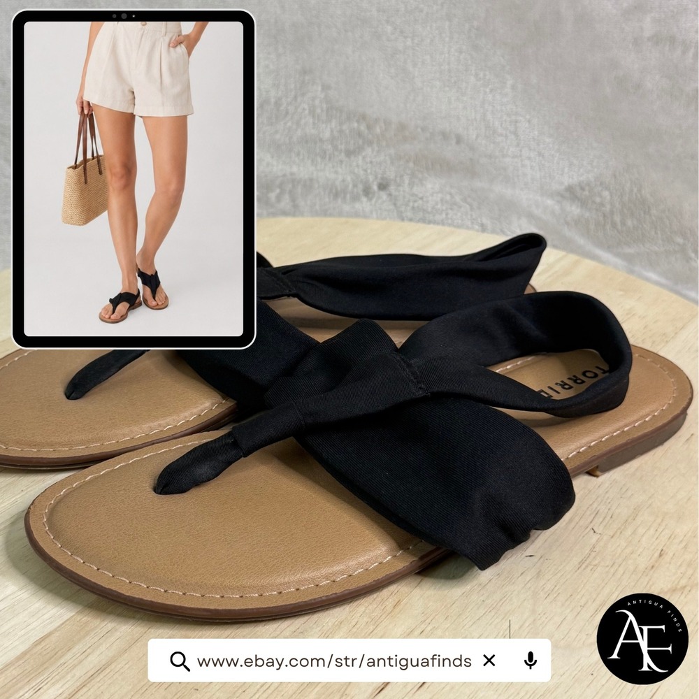 Torrid Black Fabric Knot Thong‎ Slingback Flat Sandals Womens 7.5 WW Wide Width